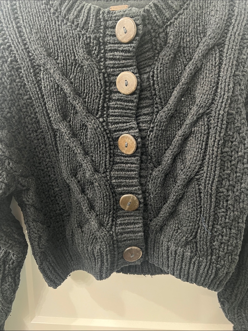 Free People Black Cropped Cable Knit Button-Front Cardigan - Picture 2 of 7